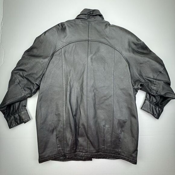 Vintage LEATHER COAT BLACK RAGLAN SLEEVES Women’s Size Large Jacqueline Ferrar - Picture 5 of 11
